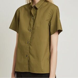 French Chic Olive Button-Up Shirt